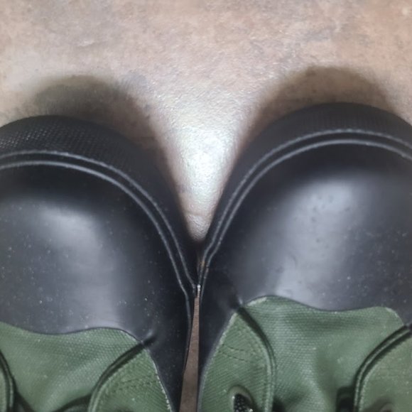 HUNTER GREEN CANVAS & BLACK LEATHER TOE MEN'S RAIN BOOTS/SIZE 12/EXCELLENT COND. - Picture 8 of 11